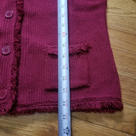 Chadwicks Acrylic Fringe Womens Knit Med Button Front  Cardigan Sweater Deep Red - Picture 8 of 9